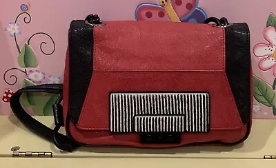 $129.99 • Buy Stunning TREESJE Red Leather Medium Shoulder Bag Metal Straps