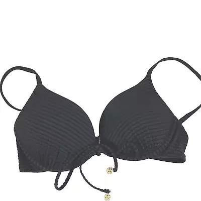 H&M Bikini Top Womens 34C Push Up Black Underwire Size Medium Daisy Charms • $12