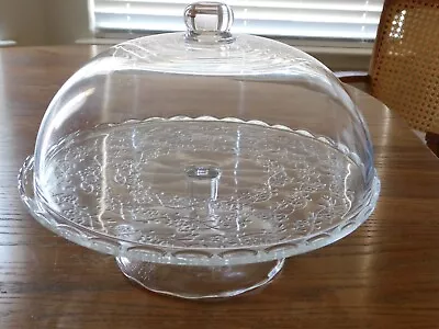 IKEA Cake Pie Stand ARV BRÖLLOP Domed Lid Pedestal Embossed Floral Clear Glass • $23.98