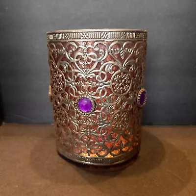 $10 • Buy Purple Mercury Glass Candleholder Covered With Purple Jewels