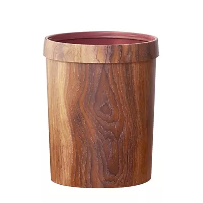 Retro  Wood Grain Trash Can Household Living Room Kitchen Trash Can Y9M35047 • $35.19