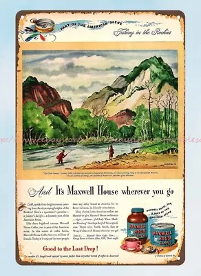 MAXWELL HOUSE COFFEE 1946 Up Chalk Canyon Adolf Dehn Artwork Metal Tin Sign • $15.83