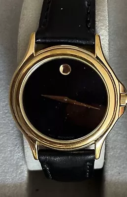 Vintage Movado Face Men's Wristwatch Black & Gold Stainless Steel Case Quartz • $150