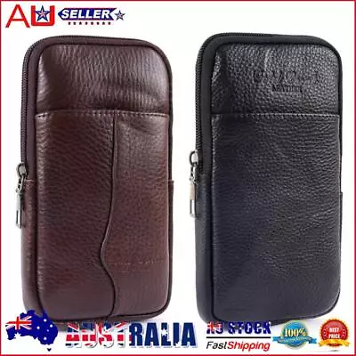 Men Vintage Pure Color Cowhide Small Purse Wallet Phone Bag Mini Fanny Packs AU • $9.91