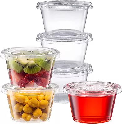 4oz Round Sauce Pots With Airtight Lids Clear Small Plastic Containers For Dips • £7.69