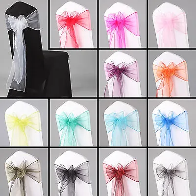 £21.99 • Buy 1 10 50 100 Organza Sashes Chair Cover Bow Sash WIDER FULLER BOWS Wedding Party