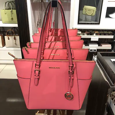 Michael Kors Charlotte Top Zip Tote Shoulder Bag Tea Rose Saffiano Leather • $116