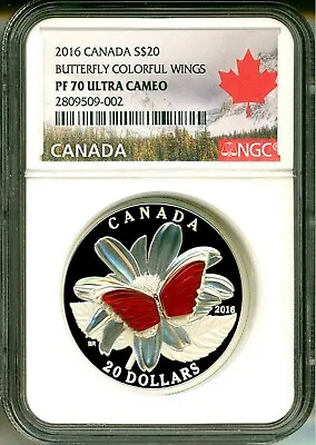 2016 Canada S$20 Butterfly Translucent Agate Gemstone Wings NGC PF70 Ultra Cameo • $199.95