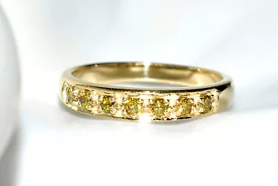 Canary Yellow Diamonds Ring 9ct Gold Half-Eternity Ring 0.28ct Size N/7 -Sale! • £225