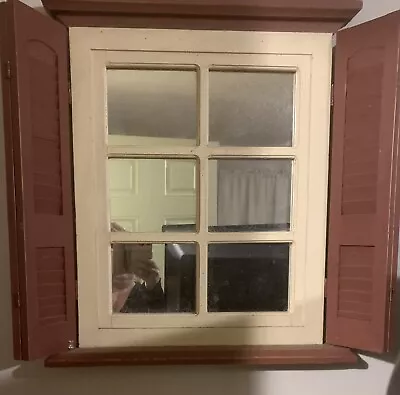 Large Wood Mirrored Window With Shutters Wall Decoration • $119.95