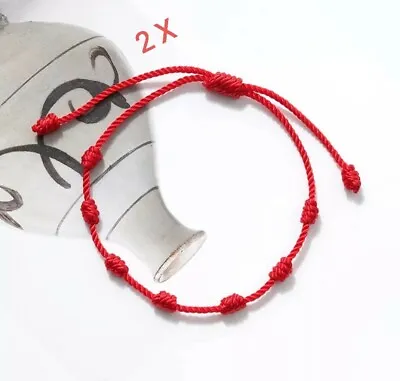 2 X Handmade 7 Knots Red String Friendship Adjustable Bracelet Protection UK  • £3.95