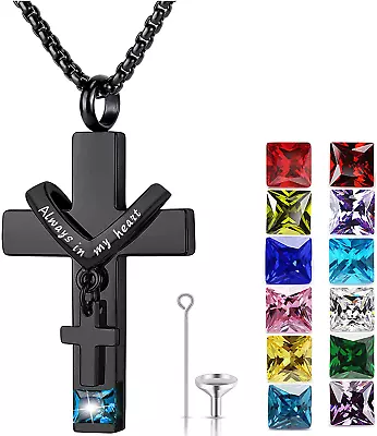 $36.74 • Buy YOUFENG Birthstones Urn Necklaces For Ashes Cross Cremation Pendant Urns For Hum