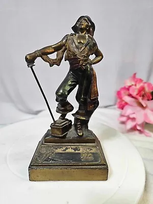 1928 ANTIQUE PAUL HERZEL POMPEIAN BRONZE PIRATE & TREASURE Figurine/ BOOKEND -A6 • $89.99