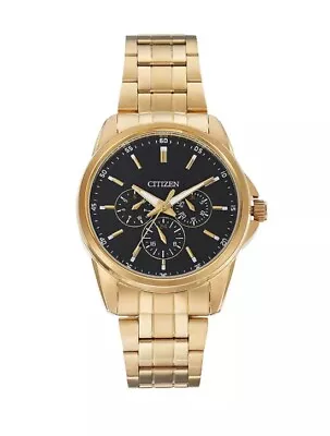 Citizen Men's Quartz Multifunction Black Dial Gold Tone Watch AG8342-52L • $85