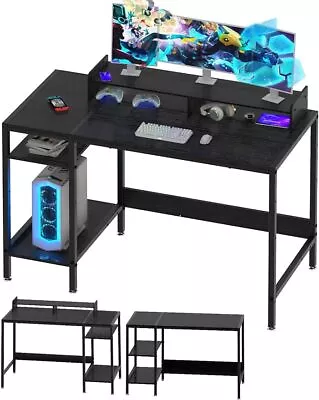 Computer Desk 47” Gaming Desk Home Office Desk With Storage Monitor Stand Black • $85.47