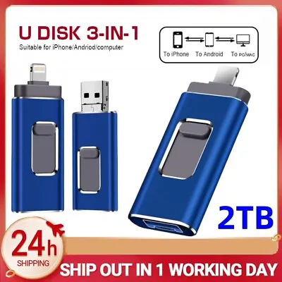 2TB 1TB USB 3.0 Flash Drive 3 In 1 Memory Stick For IPhone 14 13 12 X Android AU • $9.98