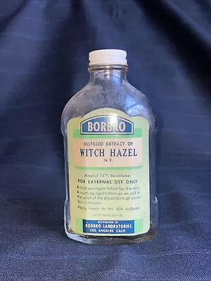 Vintage Glass Witch Hazel Bottle BORBRO Laboratories Los Angeles California • $10.99