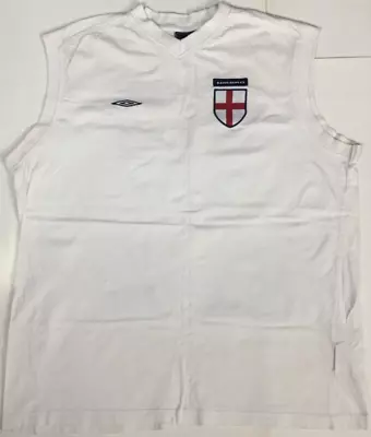 England Umbro Vintage 90s Mens XL White Sleeveless Double-Sided T-Shirt VeryGood • £14.99