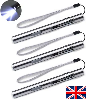 £4.99 • Buy 3×LED USB Penlight Mini Medical Pen Torch Light Stainless Steel Waterproof Gifts
