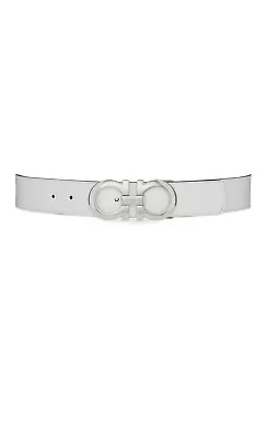 SALVATORE FERRAGAMO Double Adjustable Buckle Leather Belt WHITE/ Blue 42 $550 • $375