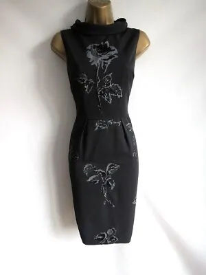 REISS Black Floral Wiggle Pencil Dress Size 10. • $37.29