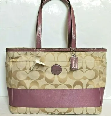 New Coach Signature Stripe Diaper Baby Bag Multifunction Tote F15188 Rare Mauve  • $658.22