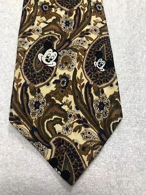 Disney Mens Tie Yellow Brown Blue With Mickey Mouse 4 X 60 • $19.88