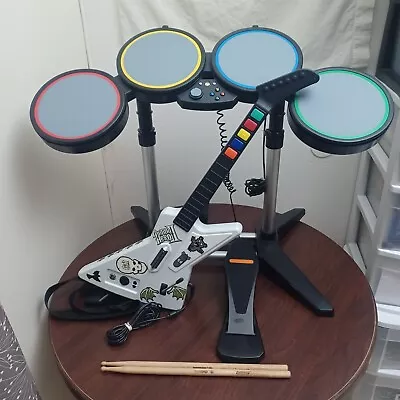 $274.95 • Buy Rock Band Wired Drum Set 822149+X-plorer Guitar 95065 Xbox 360 TESTED READ DESC