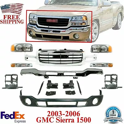 Front Bumper W/ Brackets + Valance + Grille + Lights For 2003-06 GMC Sierra 1500 • $762.67