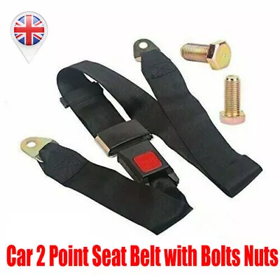 Car 2 Point Seat Belt Harness Safety Lap Strap Adjustable Universal + Bolts Nuts • £6.99