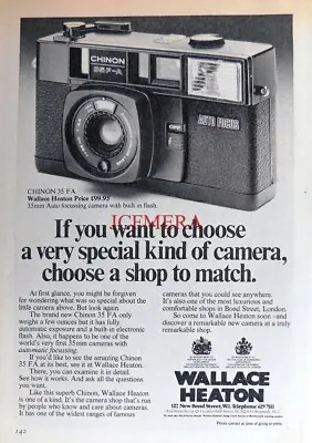 Wallace Heaton CHINON '35FA' Autofocus Camera Advert - Original 1979 Print • £2.97