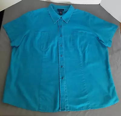 Venezia Linen Cotton Blend Shirt Womens Size 22/24 Blue Short Sleeve Button Up • $15.99