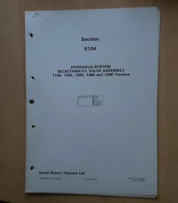 £4.99 • Buy 1982 David Brown Manual - Sect. K104 Selectamatic Valve 1190 1290 1390 1490 1690