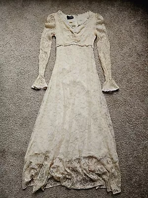 Vtg 60's Gunne Sax By Jessica Cream Lace Long Sleeve Dress Size 9 Black Label  • $175.25