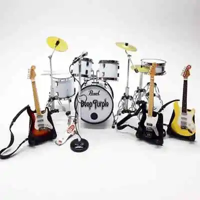 Miniature Drum Set White 3 Guitar Mic Exclusive Band Gift Display Scale 1:12 • $46