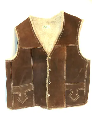 VINTAGE GENUINE LEATHER  Suede Sherpa Men's Western Vest Size 42/Men's Small • $27.96