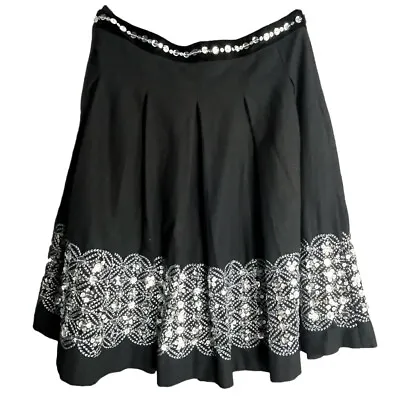Vintage Betsey Johnson Y2K Sequins Pleated Embroidered Wool Skirt Black Size 6 • $43.70