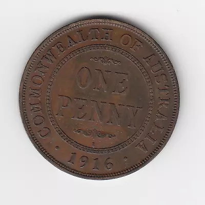 1916 Kgv Australia Penny - 5/6 Pearls - Great Vintage Coin • $5.95