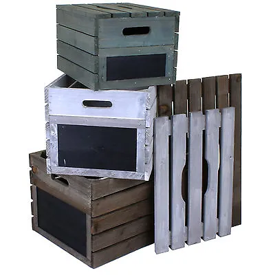 £7.99 • Buy Wooden Crate Vintage Rustic Style Hamper Fruit Crates Storage Box Slatted Lids