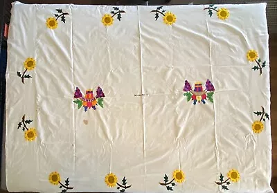 Vintage Embroidered Tablecloth Cloth Napkins El Salvador 76 X 60.5” Sunflowers • $15