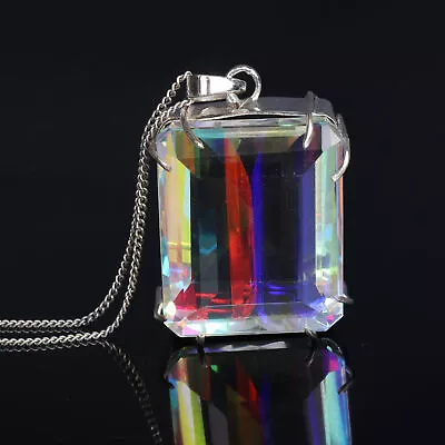 Lab Created Mystic Topaz 64 Ct Emerald Cut 925 Silver Fine Pendant For Wedding • $48.42