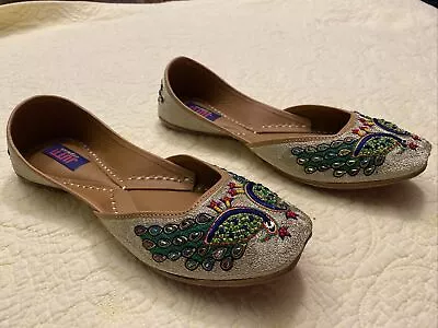 Punjabi Jutti Indian Khussa Flat Shoes Womens Shoes Mojari Sz 41/US Sz 10.5 • $32