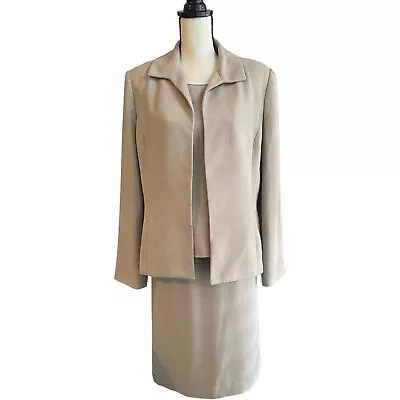 Amanda Smith Beige 3 Pc Piece Suit Skirt Blazer Jacket Tank Size 14 Pockets • $44.99
