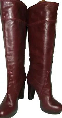 VINCE CAMUTO LAIRD Burgundy Knee High LEATHER PLATFORM BOOTS SIZE 7.5 B • $74.99