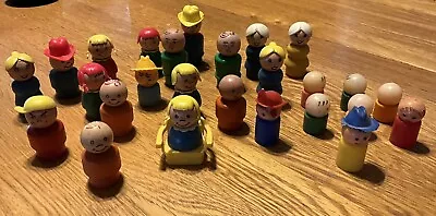 Vintage Wooden Fisher Price Little People Figures Wood & Plastic Lot Of 26 • $50