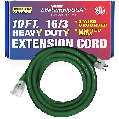 10 Ft Power Extension Cord Outdoor & Indoor Heavy Duty 16 Gauge/3 Prong SJTW • $10.17