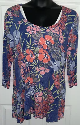 MiracleBody MiracleSuit Sz XL Floral Rayon Stretch 3/4 Sleeve Lined Tunic EUC • $12.74