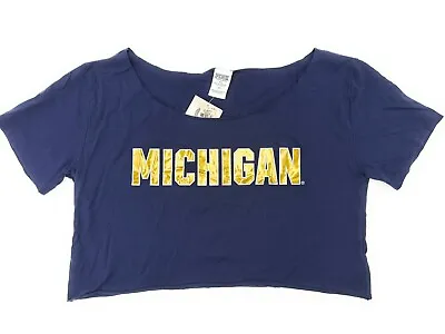 Victoria's Secret Pink University Of Michigan UofM Crop Tee Shirt Foil Logo • $16