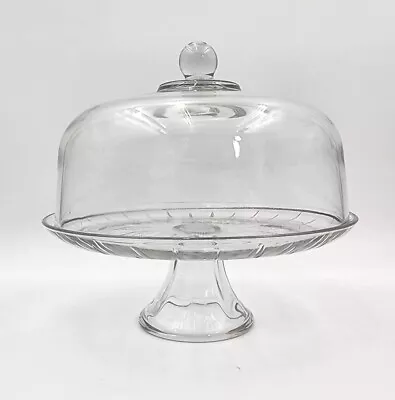 Vintage Anchor Hocking Pedestal Glass Cake Stand With Dome Lid Starburst Pattern • $90