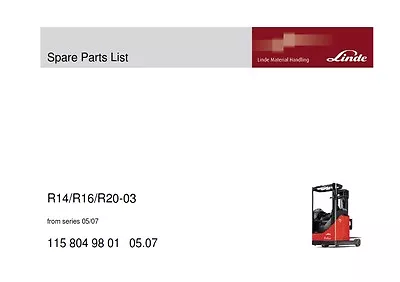 Linde R14 R16 R20-3 Spare Parts Manual From Series 05/07 Reprinted Comb Bound • £44.99